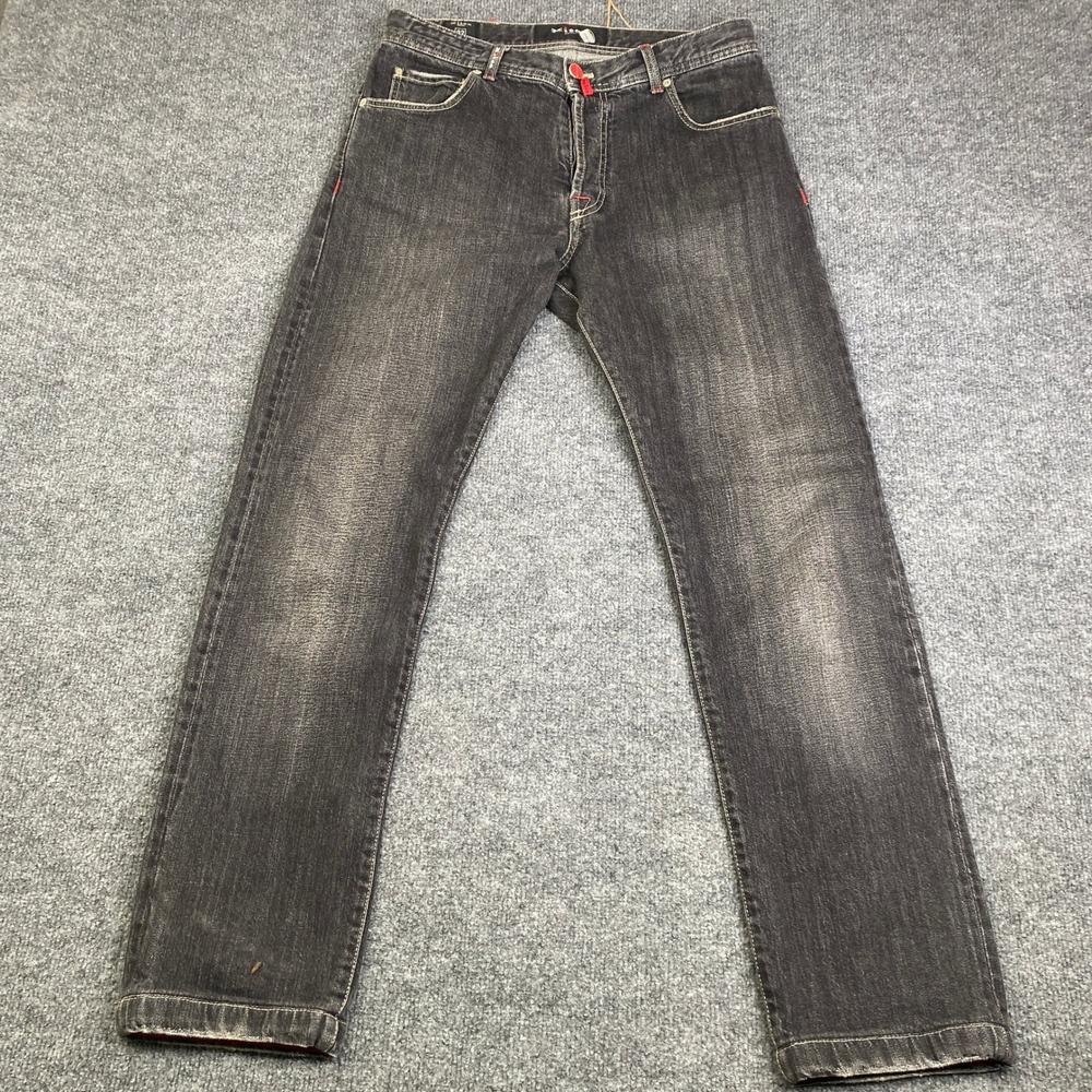 Kiton Napoli Mens Black Faded Straight Leg Jeans Size 32 Made in Italy Luxury